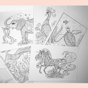 Colouring Pages Set of 5 pages Lucky Animals